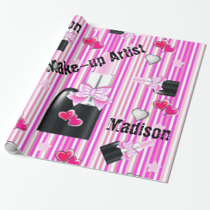 Cadeau Papier d'emballage brillant, rayure rose rouge à l