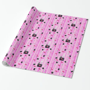 Cadeau Papier d'emballage brillant, rayure rose rouge à l