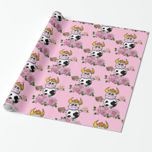 Cadeau Papier d'emballage brillant, roses roses vache cho