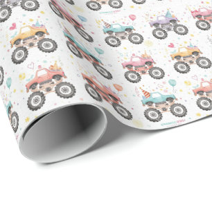Cadeau Papier d'emballage camion monstre filles Rose aqua