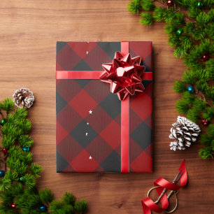 Cadeau Papier d'emballage carreau rouge et noir avec des 
