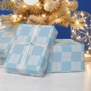 Cadeau Papier d'emballage carreaux bleu et rose moderne P
