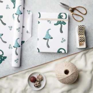 Cadeau Papier d'emballage Champignon Bleu Fantaisiste