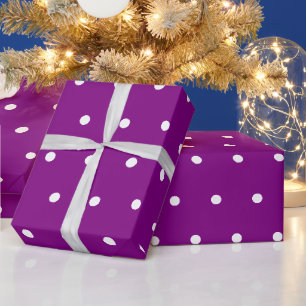Cadeau Papier d'emballage chic blanc à pois sur fond viol