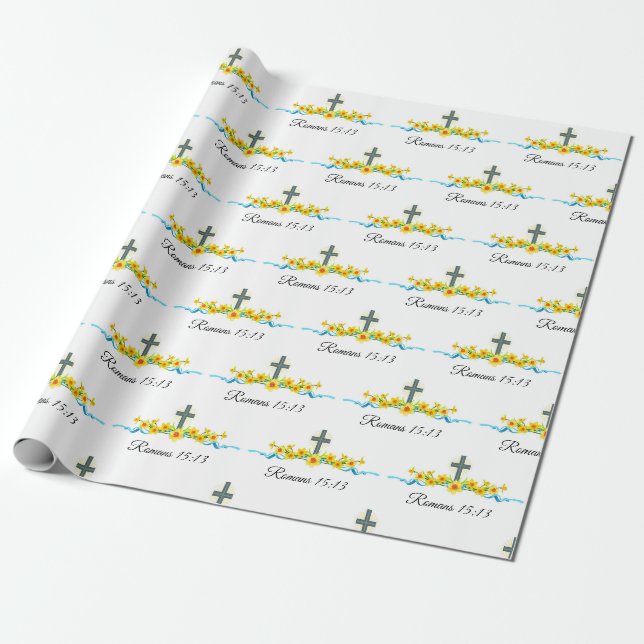 Cadeau Papier d'emballage chrétien Tournesol & Croix (Déroulé)