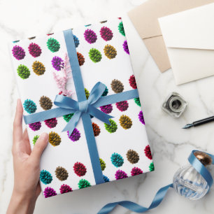Cadeau Papier d'emballage Cônes de Pin Multicolores