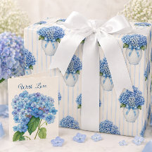 Papier d'emballage côtier au vase d'hortensia bleu