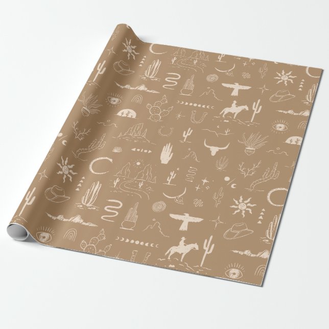 Cadeau Papier d'emballage Cowboy occidental et Cactus (Déroulé)