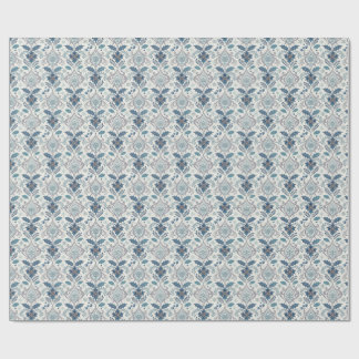 Cadeau Papier d'emballage damassé bleu hiver