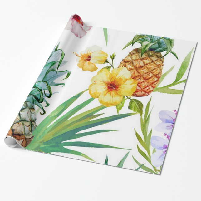 Cadeau Papier d'emballage d'ananas tropical de paradis (Déroulé)