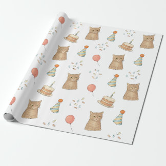 Cadeau Papier d'emballage d'anniversaire de chat drôle