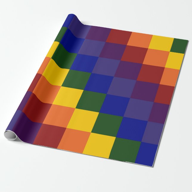 Cadeau Papier d'emballage d'arc-en-ciel Checkered (Déroulé)