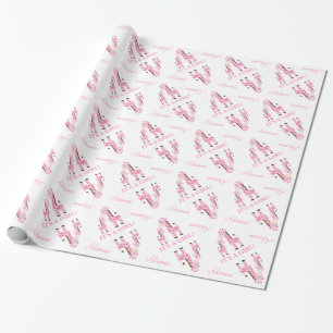 Cadeau Papier d'emballage de baby shower rose de girafe