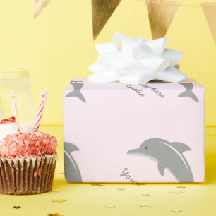 Cadeau Papier d'emballage de babyshower gris rose fait
