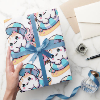Cadeau papier d'emballage de chat mignon kawaii