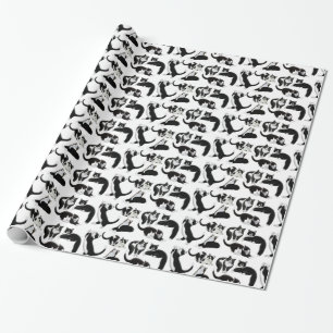 Cadeau Papier d'emballage de chats blancs noirs de