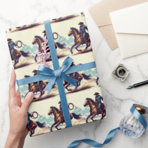 Cadeau Papier d'emballage de cheval de cowboy, emballage 