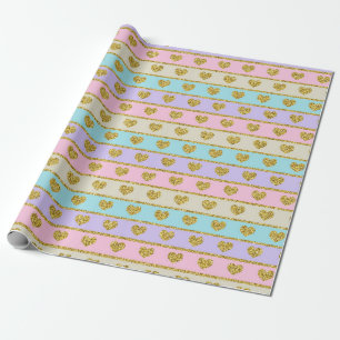 Cadeau Papier d'emballage de coeurs en pastel