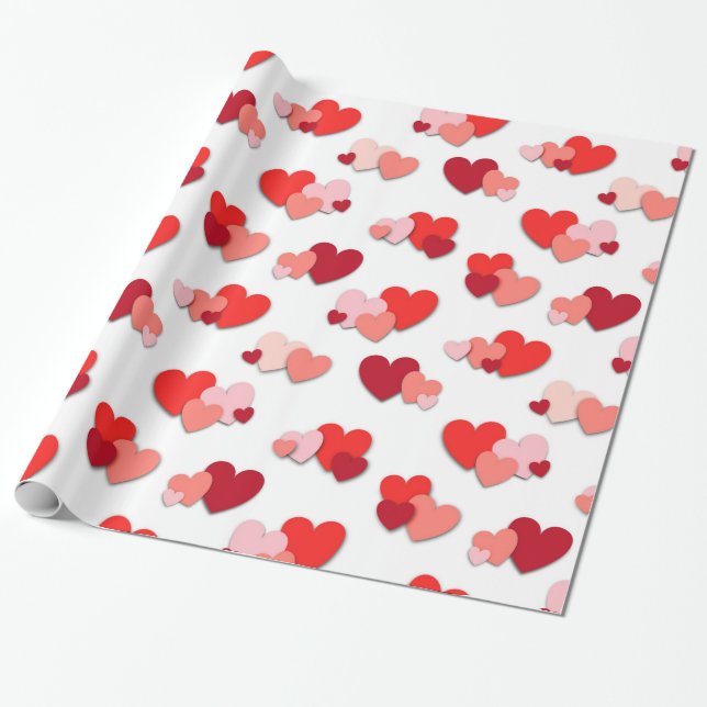 Cadeau Papier d'emballage de coeurs rouges et roses de (Déroulé)