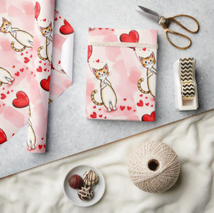 Cadeau Papier d'emballage de la Saint-Valentin Chat Cœurs