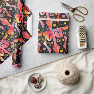 Cadeau Papier d'emballage de la Saint-Valentin Chats Cœur