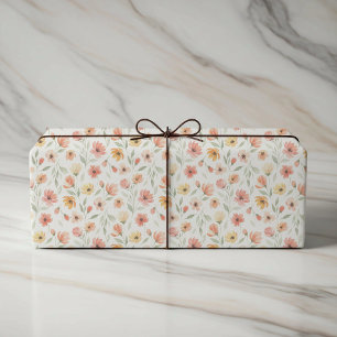 Cadeau Papier d'emballage de mariage floral pêche et cora