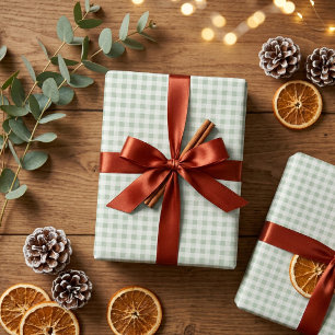 Cadeau Papier d'emballage de Noël à carreaux vert sauge 