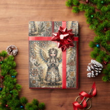 Papier d'emballage de Noël ange de l'art folkloriq