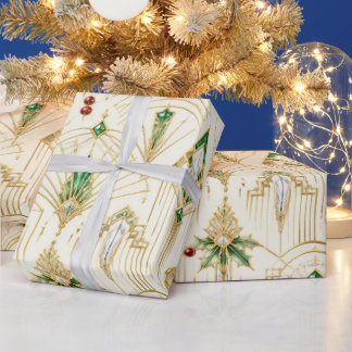 Cadeau Papier d'emballage de Noël Art Déco Emeraude Jewel