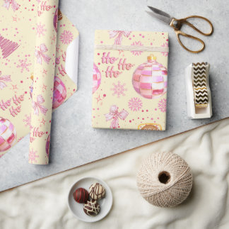 Cadeau Papier d'emballage de Noël Boule à Facettes Rose