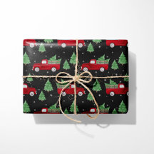Papier d'emballage de Noël Camion Rouge Rustique s