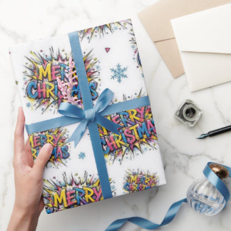 Cadeau Papier d'emballage de Noël coloré dans le style de
