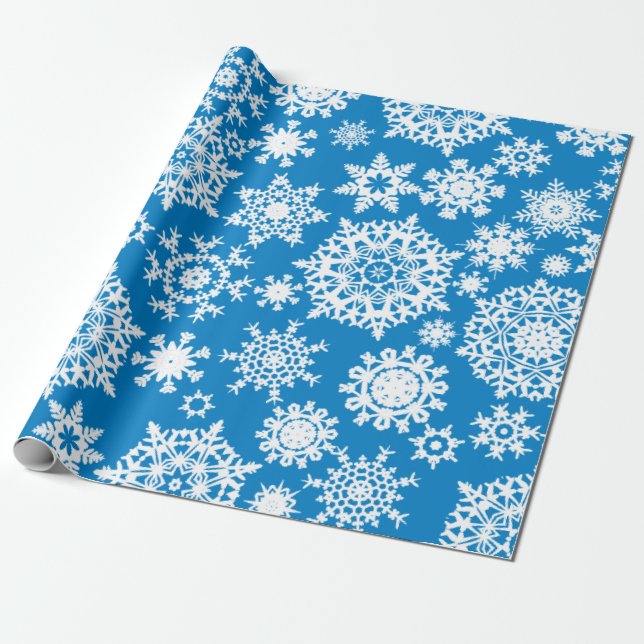 Cadeau Papier d'emballage de Noël de motif bleu de flocon (Déroulé)