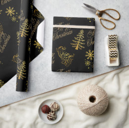 Cadeau Papier d'emballage de Noël doré célébratoire
