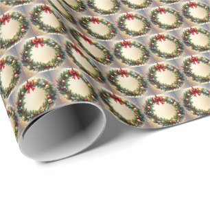 Cadeau Papier d'emballage de Noël festif Couronne