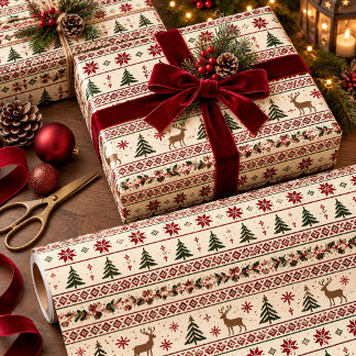 Cadeau Papier d'emballage de Noël nordique crème