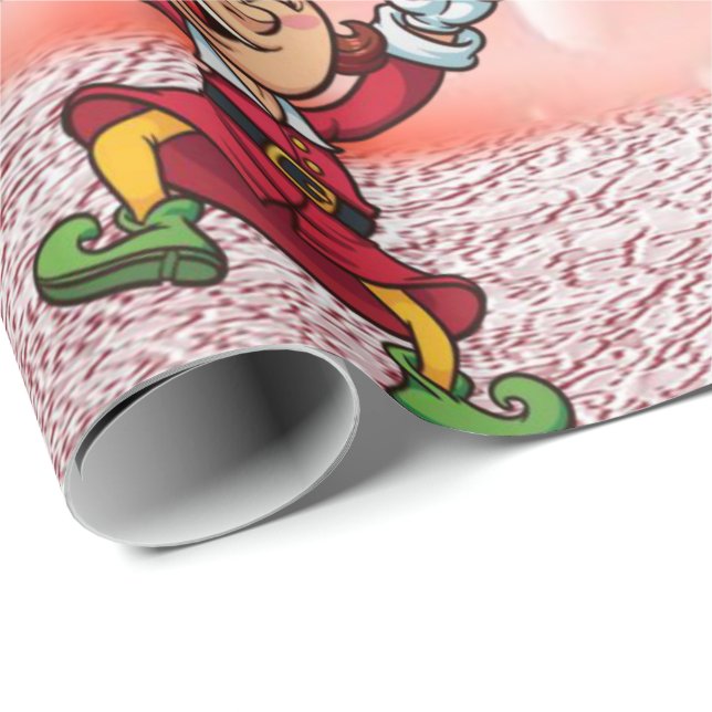 Cadeau Papier d'emballage de Noël Peppermint Elf Bonhomme (Coin rond)