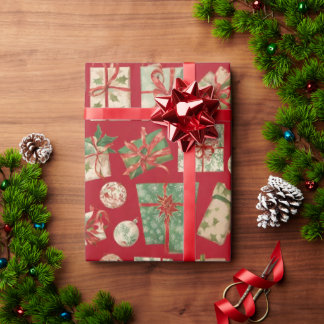 Cadeau Papier d'emballage de Noël rouge avec motif de cad