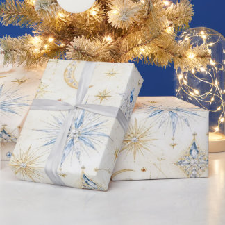 Cadeau Papier d'emballage de Noël Saphir Céleste