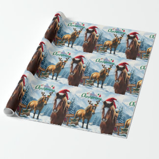 Cadeau Papier d'emballage de Noël Wild Mustang Père Noël