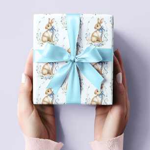 Cadeau Papier d'emballage de Pâques Lapin Bleu Pastel Aqu