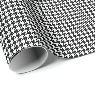 Cadeau Papier d'emballage de petit pied-de-poule noir et