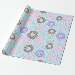 Cadeau Papier d'emballage Délicieux Donuts sur fond Bleu
