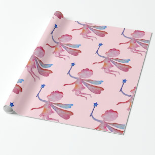 Cadeau Papier d'emballage dessin aquarelle fée rose