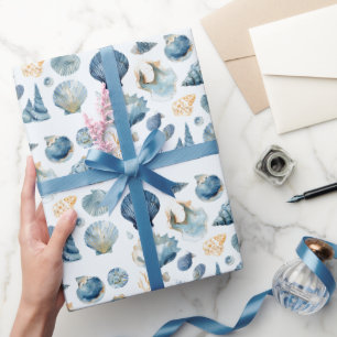 Cadeau Papier d'emballage d'été Coquillage Bleu