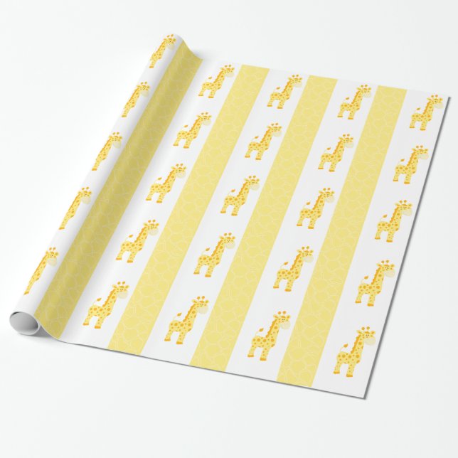 Cadeau Papier d'emballage d'impression jaune de girafe (Déroulé)