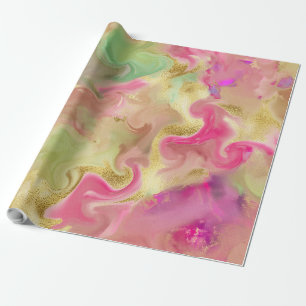 Cadeau Papier d'emballage d'impression rose, or, vert, ma
