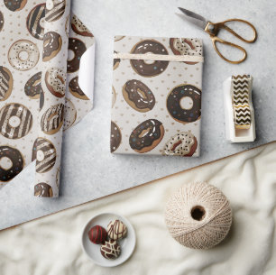 Cadeau Papier d'emballage Donut au Chocolat Saupoudré 