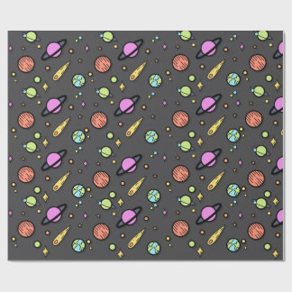 Cadeau Papier d'emballage Doodle spatial coloré