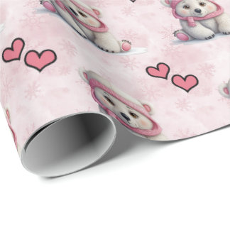 Cadeau Papier d'emballage d'ours polaire rose mou